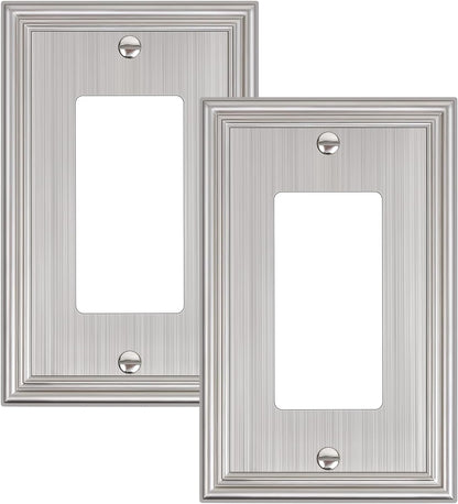 2-Pack Decorator Outlet Cover Plate, Brushed Nickel Decorative Switch Plates and Outlet Covers, Durable Zinc Alloy Wall Plates for Electrical Outlets, Receptacle, GFCI Outlet, Dimmer Switch