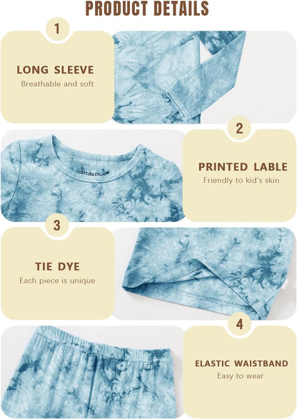 Jimonda Kids Soft Rayon From Bamboo Sleepwear Long Sleeve Boys Girls Pajama Outdoor 2-Piece tops&pant Casual sets Tie Dye PJ
