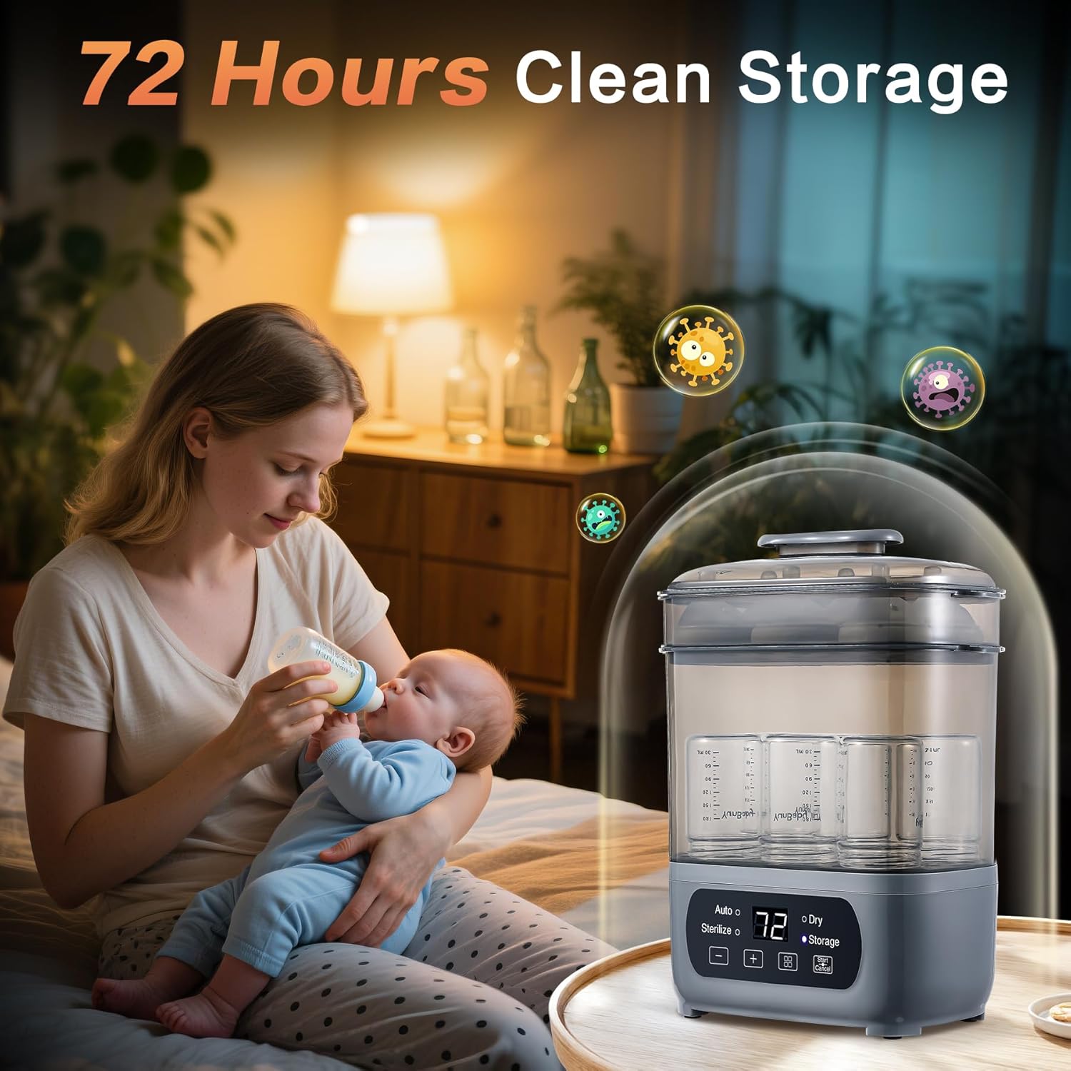 4-in-1 Baby Bottle Steamer and Dryer, Electric Steamer with Fast Drying, Universal Fit for All