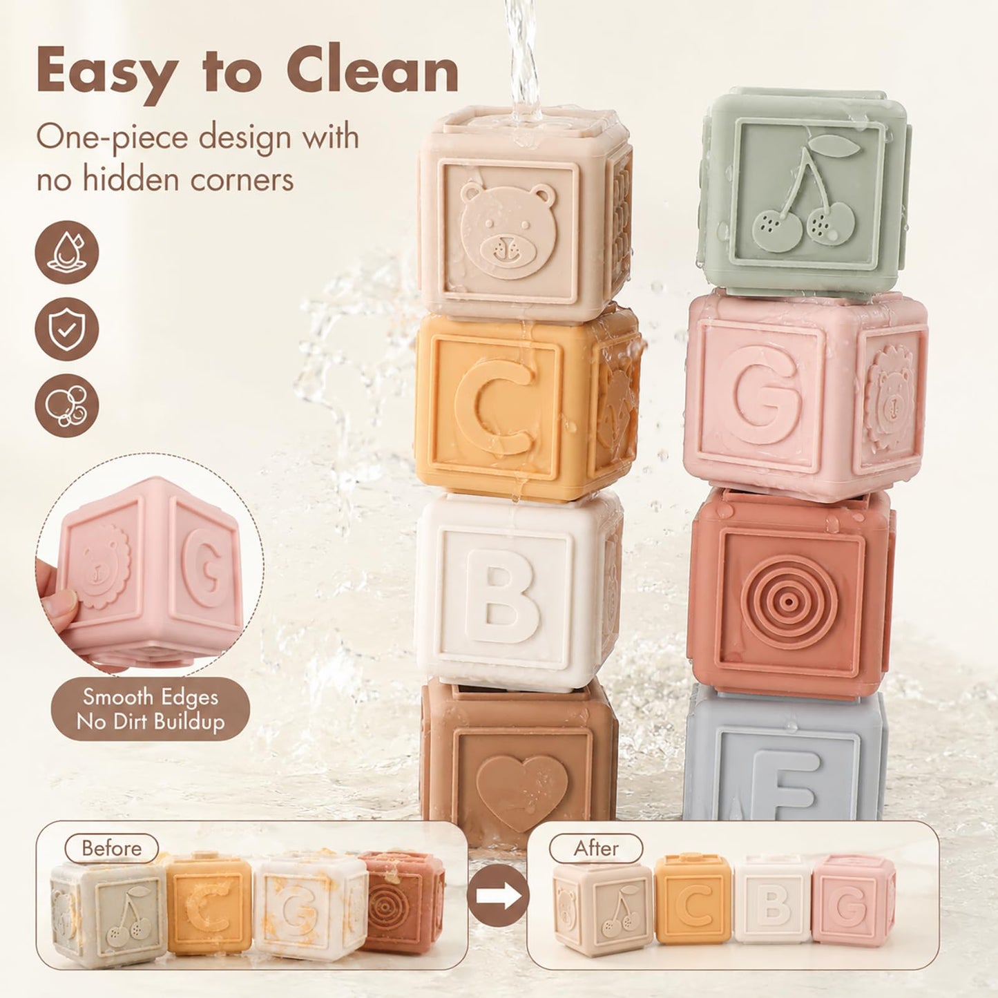 YIVEKO Baby Blocks Stacking for Babies Silicone Soft Building Blocks Teethers Montessori Toys for