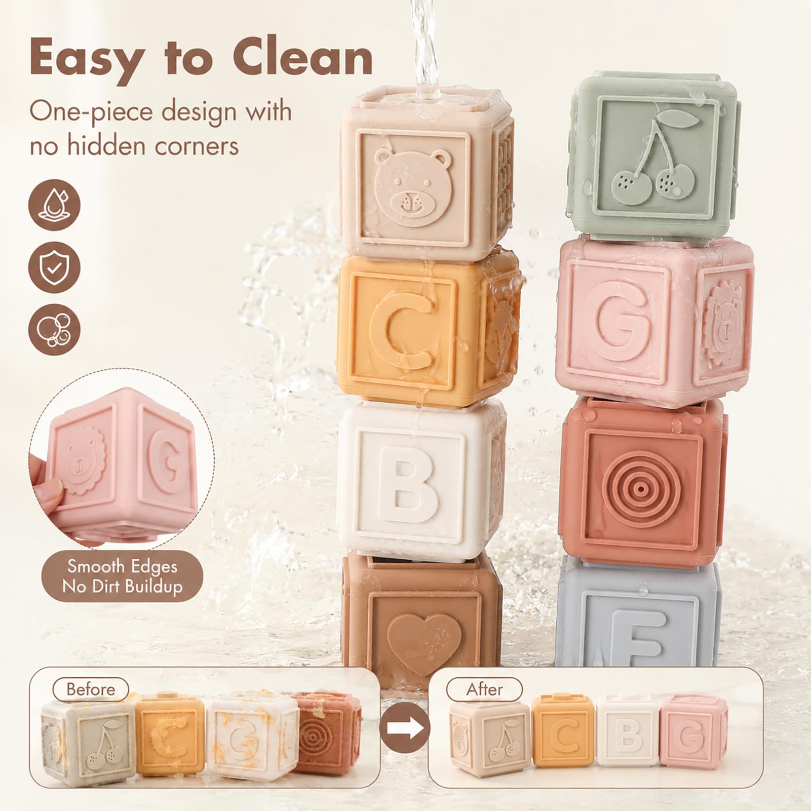 YIVEKO Baby Blocks Stacking for Babies Silicone Soft Building Blocks Teethers Montessori Toys for