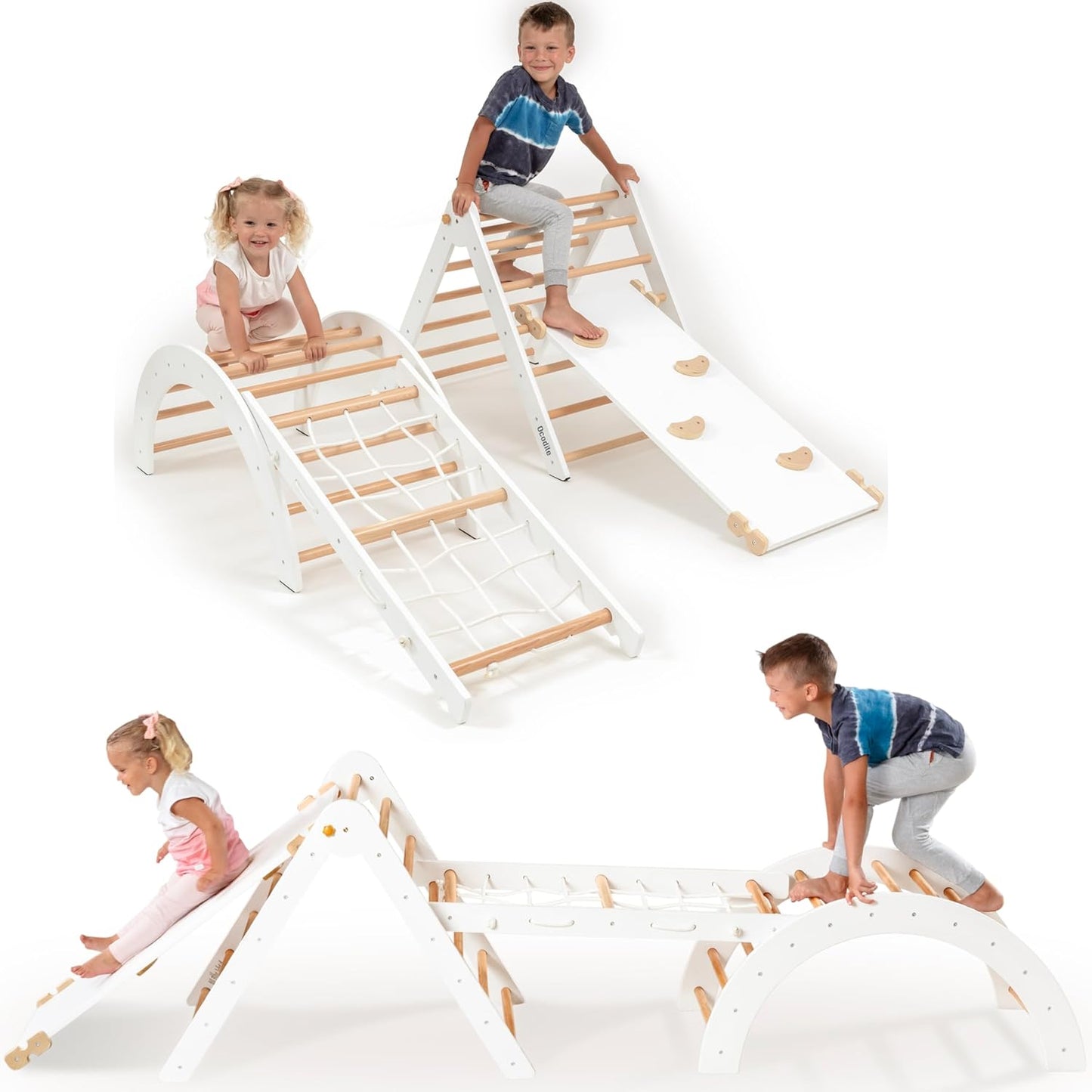 6-in-1 Pikler Triangle Climbing Set - Climbing Toys for Toddlers - Montessori Climbing Set - Indoor Wooden Play Gym for 2-6-Year-Olds - White
