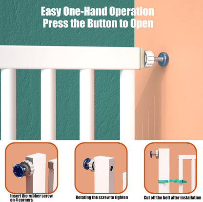 55.1 Inch Tall Baby Gate Auto Close Dog Gate Adjustable 29.92"- 43" Wide Pressure Mounted Walk Through Swing Pet Gate for Doorways (White, 29.92" - 43")