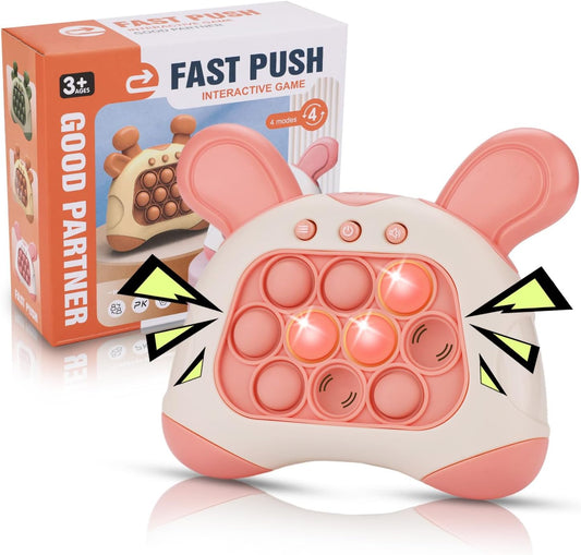 Fast Push Game, Bunny Ear Handheld Speed Push Bubble Game Console, Light up Pop Game Sensory Fidget Toys for Kids, Autism Sensory Toys,Birthday Easter Toy for Boys Girls Adults(Pink)