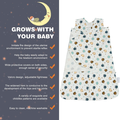 Swaddle-Blanket Baby Girl & Boy Swaddles Newborn Infant Transition 100% Cotton Wrap Blankets, 3-Way Adjustable Wearable Blanket, TOG 1.0 (Owl 0-3 Month)