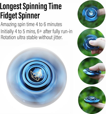 FREELOVE Upgraded Fox Metal Fidget Spinner for Adults, Steel/Glow Balls Clicking Noise, Mini Small Tiny Pocket Tri Finger Gyro, Long Spinning Premium Bearing Toy, Stainless Steel CNC, Mirror Blue