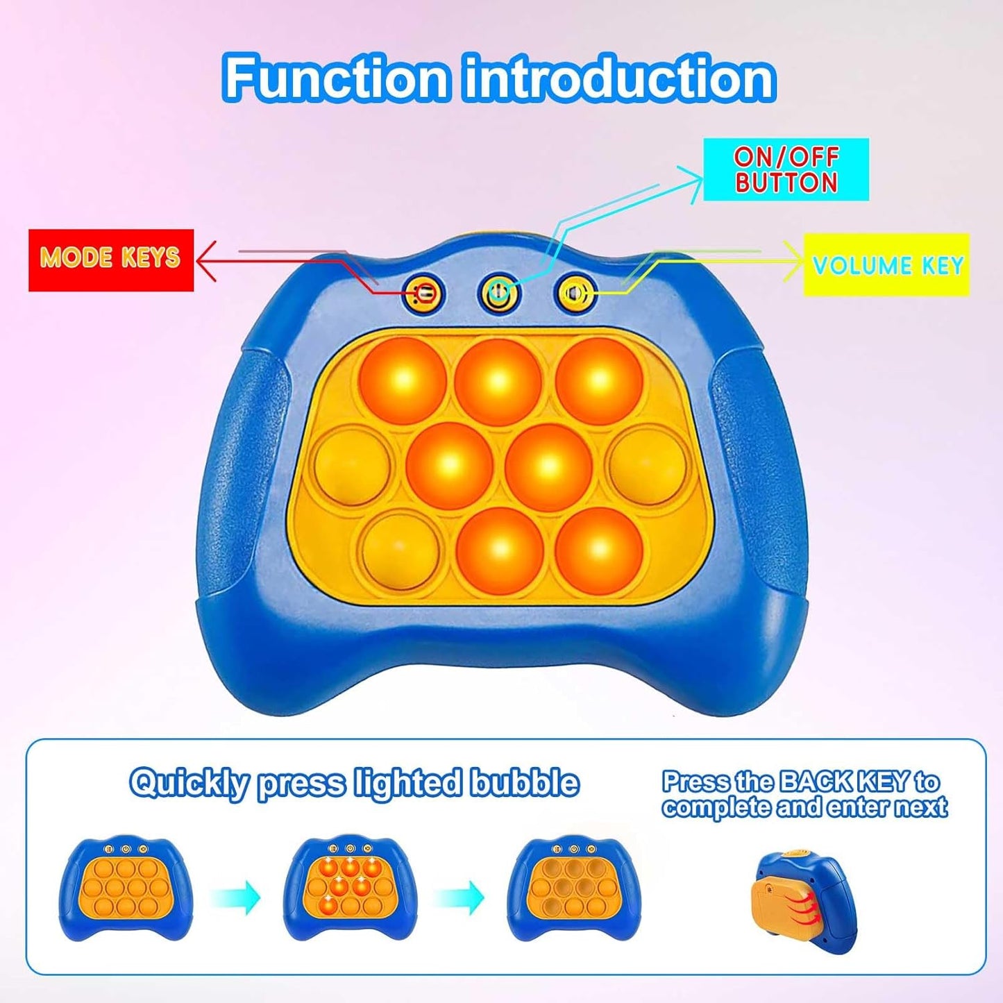 Quick Push Puzzle Game Machine Pop Fidget Light-Up Squeeze Poppet Sensory Toy Educational Push Pop Bubble Toy Stress Relief Party Favors Puzzle Game for Kids Teens Adults (Blue)