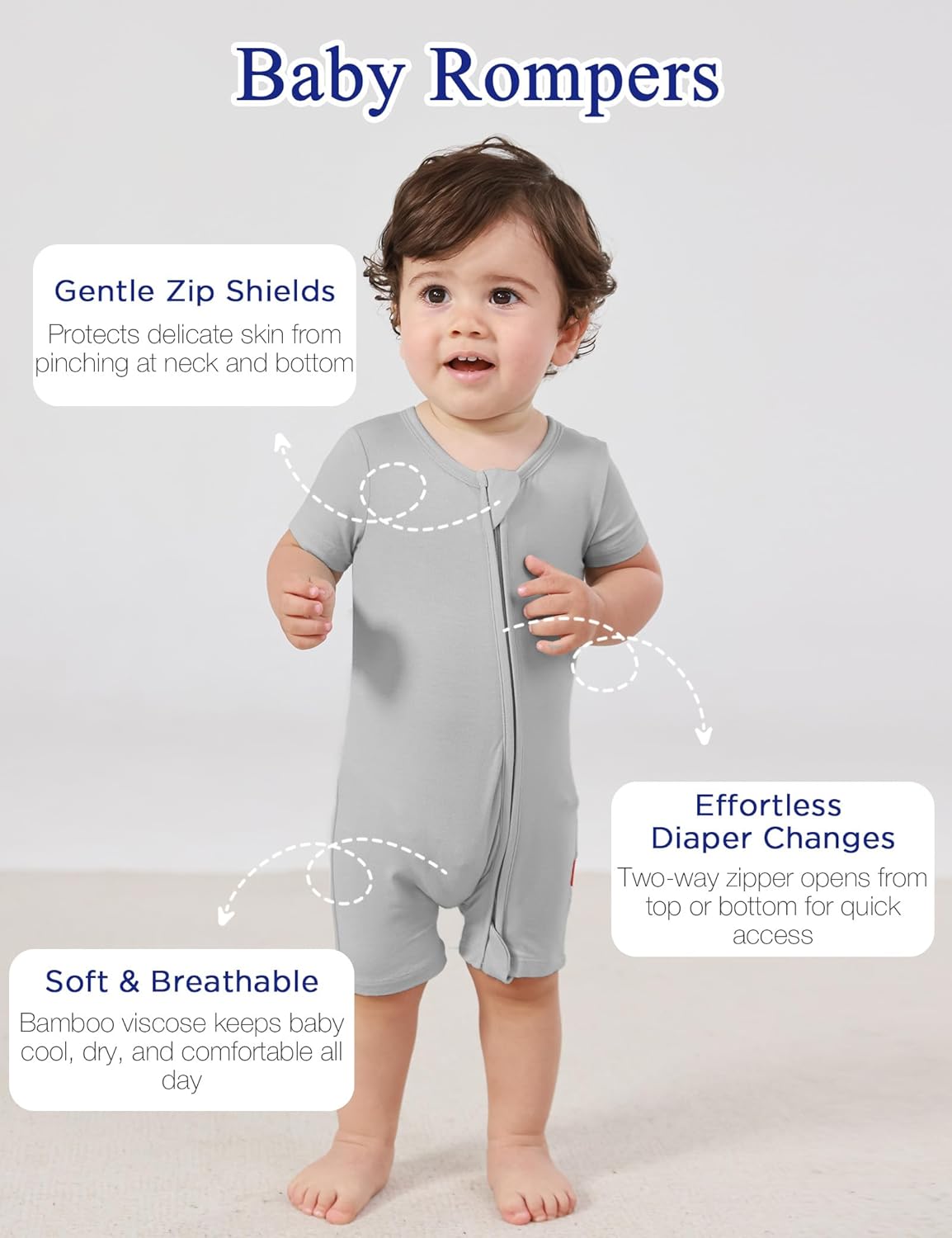 Baby Boys Bamboo Viscose Short Sleeve Romper Soft Comfy Infant Summer Jumpsuit