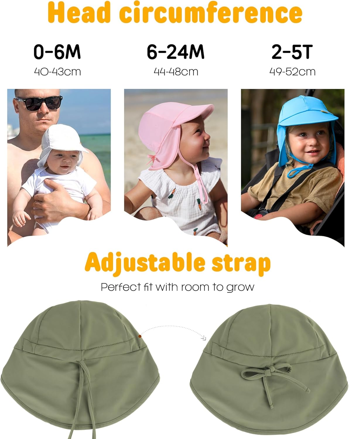 FURTALK Baby Sun Hat Summer Beach Hat UPF 50+ Adjustable Soft Baby Swim Hat with Neck Flap
