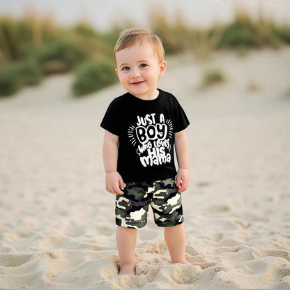 wdehow Toddler Kids Baby Boy Summer Clothes Sets 1T 2T 3T 4T 5T Letter Print Short Sleeve Tops Camouflage Shorts Outfits