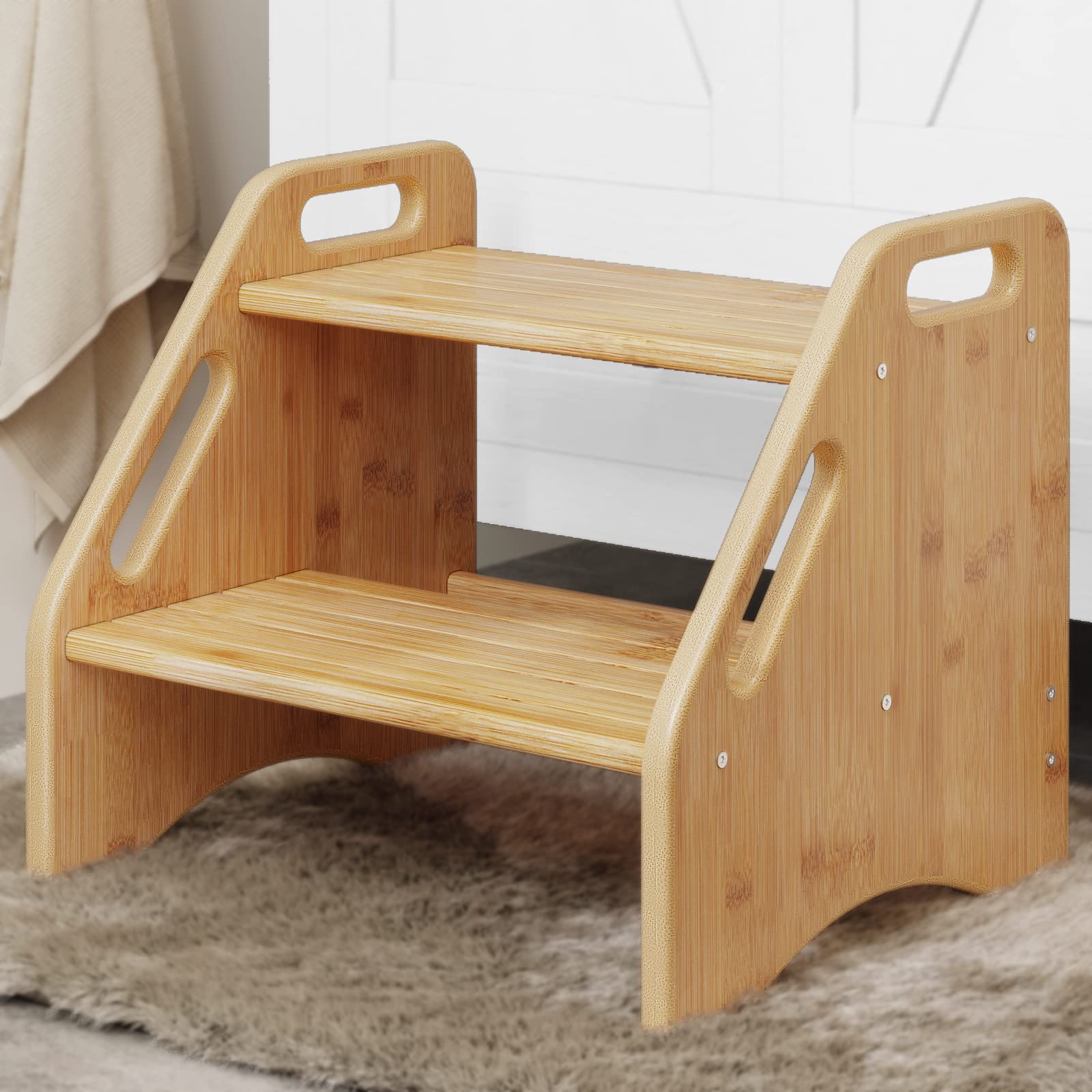 AMBIRD Wooden Step Stool, Two Step Stools Toddler 300 lbs Capacity with Safety Non-Slip Pads and