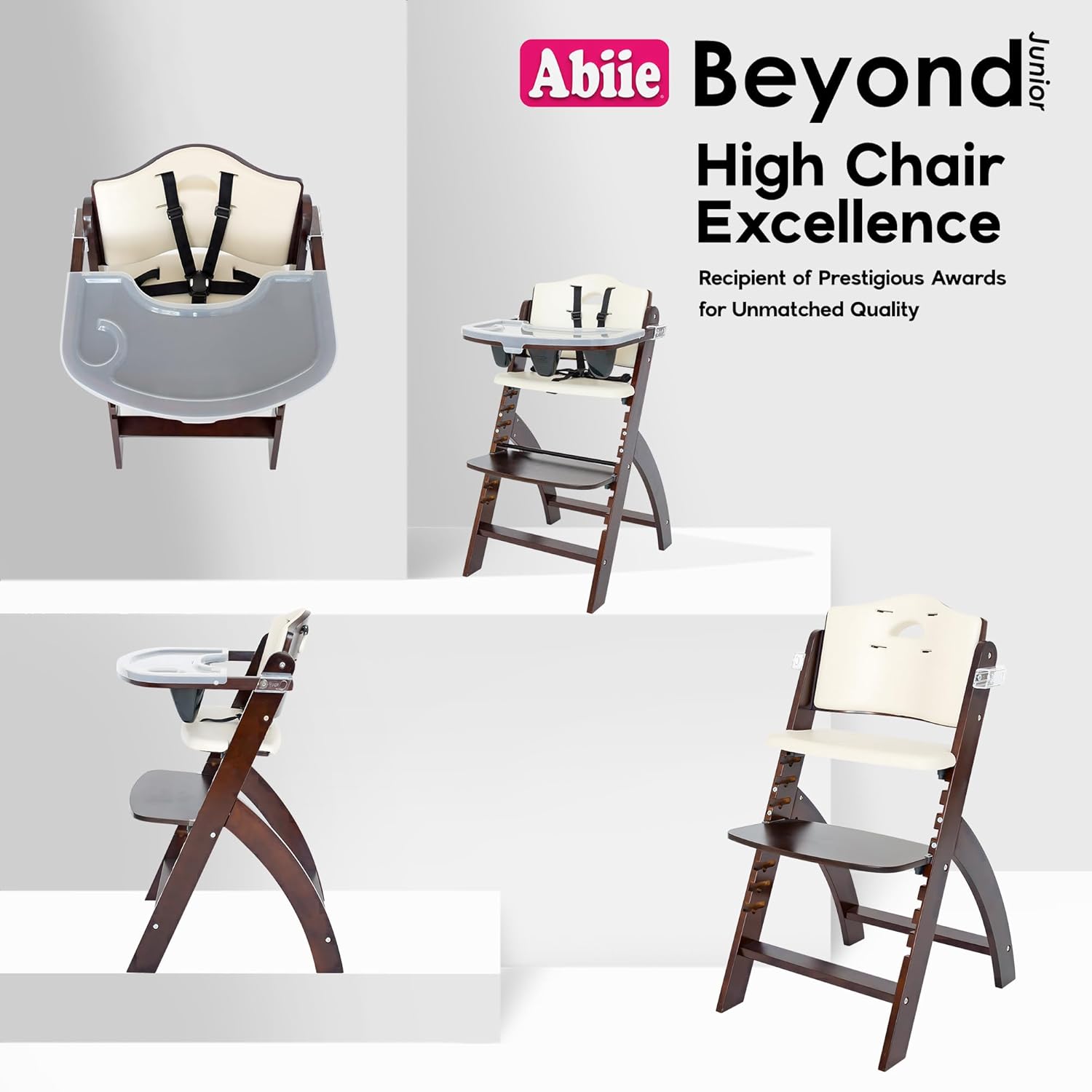Abiie Beyond Junior Wooden High Chair with Tray - Adjustable and Convertible High Chair for Babies