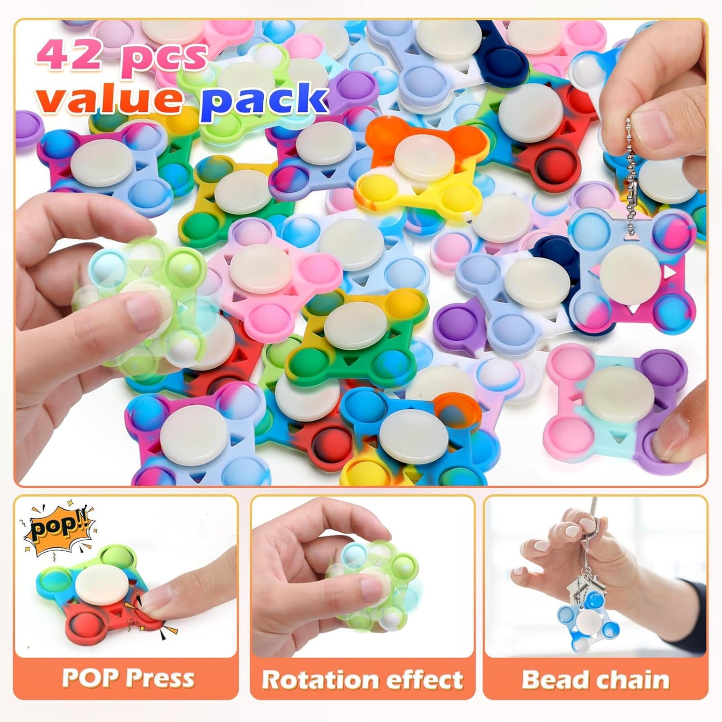 42 PCS Pop Fidget Spinners - Colorful Party Favors for Kids - Sensory Toys for Stress Relief and Anxiety - Classroom Prizes,Goodie Bag Stuffers,Birthday Gifts