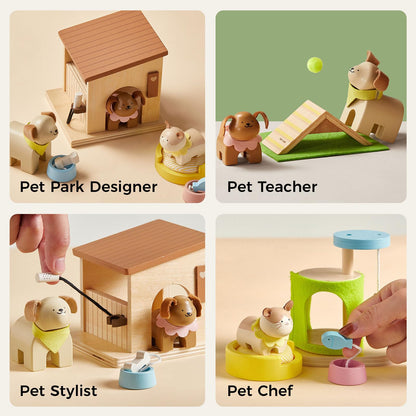 Tiny Land Wooden Dollhouse Animal Set for Toddlers, Dollhouse Accessories