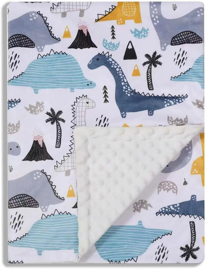 Baby Blanket for Boys Girls Soft Minky with Double Layer Dotted Backing, Color Dinosaurs Printed 30 x 40 Inch Receiving Blanket