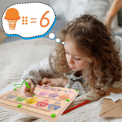 MTYOKILN Magnetic Color & Number Maze - Montessori Wooden Color Matching Learning Counting Puzzle