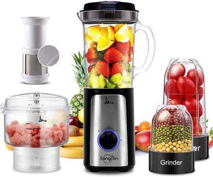 SANGCON 5 in 1 Blender and Food Processor Combo for Kitchen, Small Electric Food Chopper for Meat