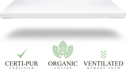 Organic Cotton Pack n Play Topper | CertiPUR-US Baby Mattress Pad for Portable Toddler Bed & Playard w/Washable Waterproof Cover, Soft Ventilated Foam Padding, Nonslip Bottom, Travel Strap | 41x29x1