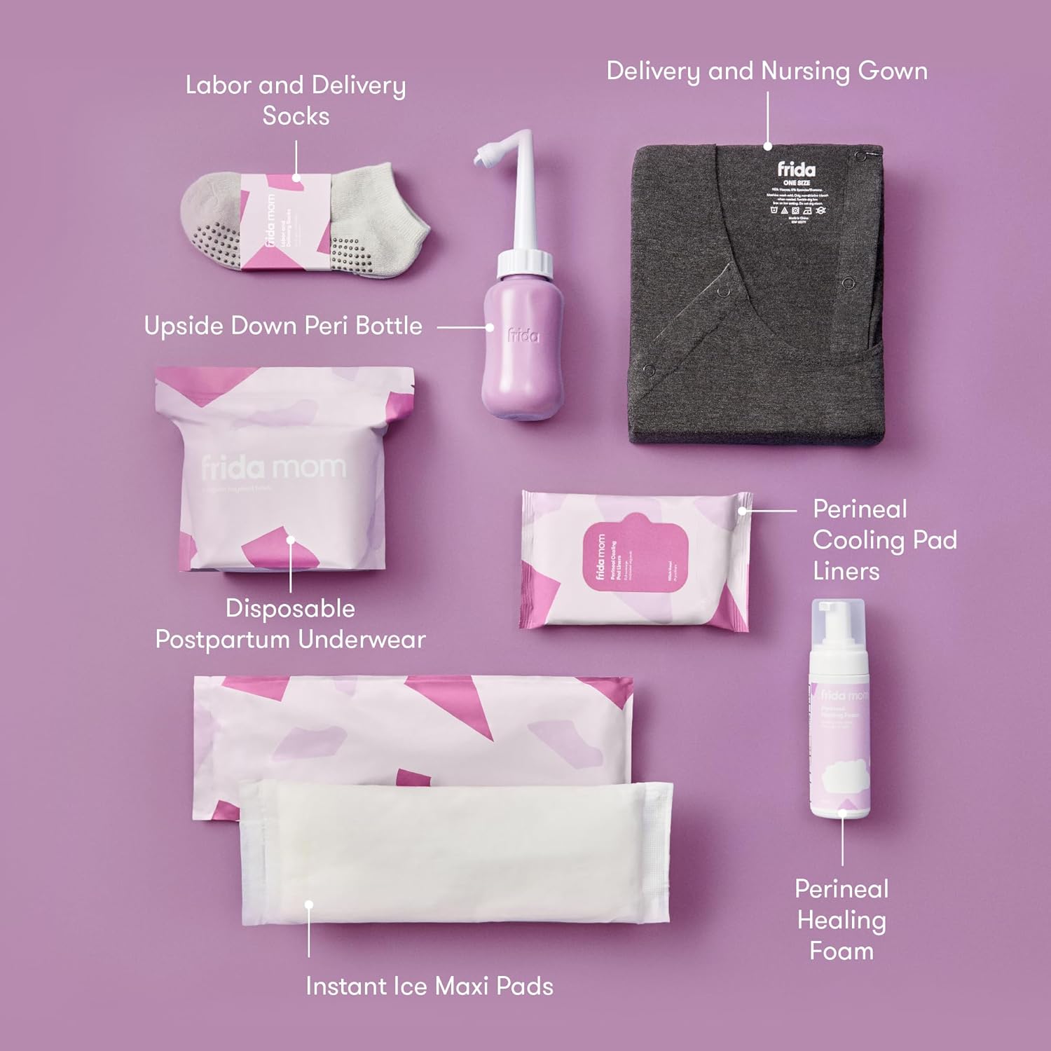 Frida Mom 15pc Labor & Postpartum Kit Gift Set for Baby Showers & Mom to Be, Includes Peri Bottle