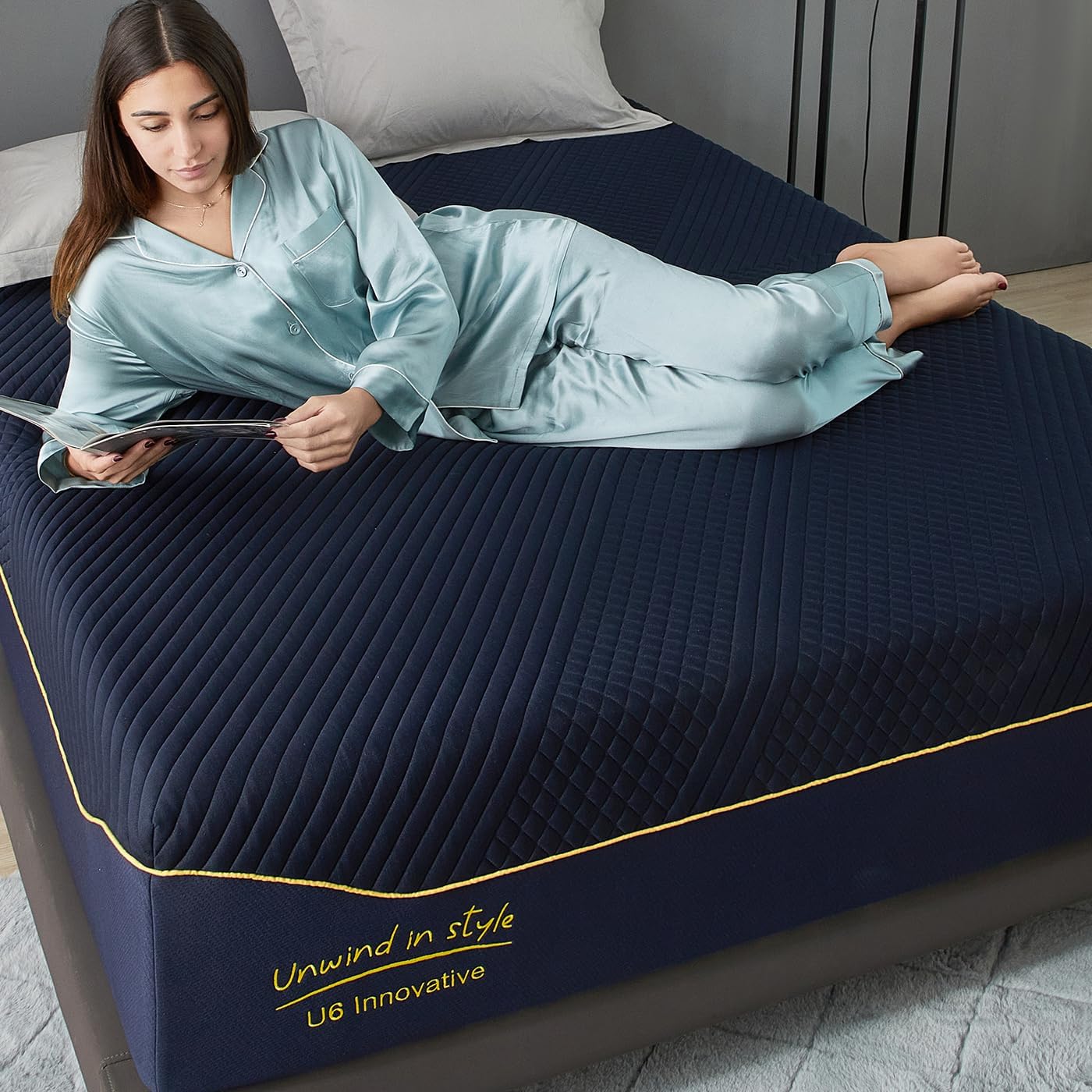 Gel-Infused Memory Foam Mattress 14 Inch Queen Size,Medium Soft with Removable Washable Cover Cooling Gel Bed in a Box,CertiPUR-US Certified,60"X80"X14" Navy Blue