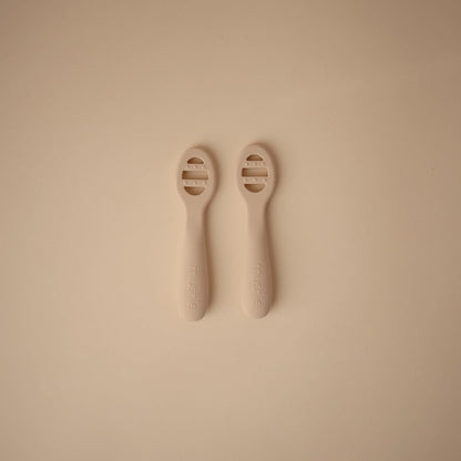 mushie Silicone First Feeding Baby Spoons | 2 Pack (Tradewinds/Shifting Sand)
