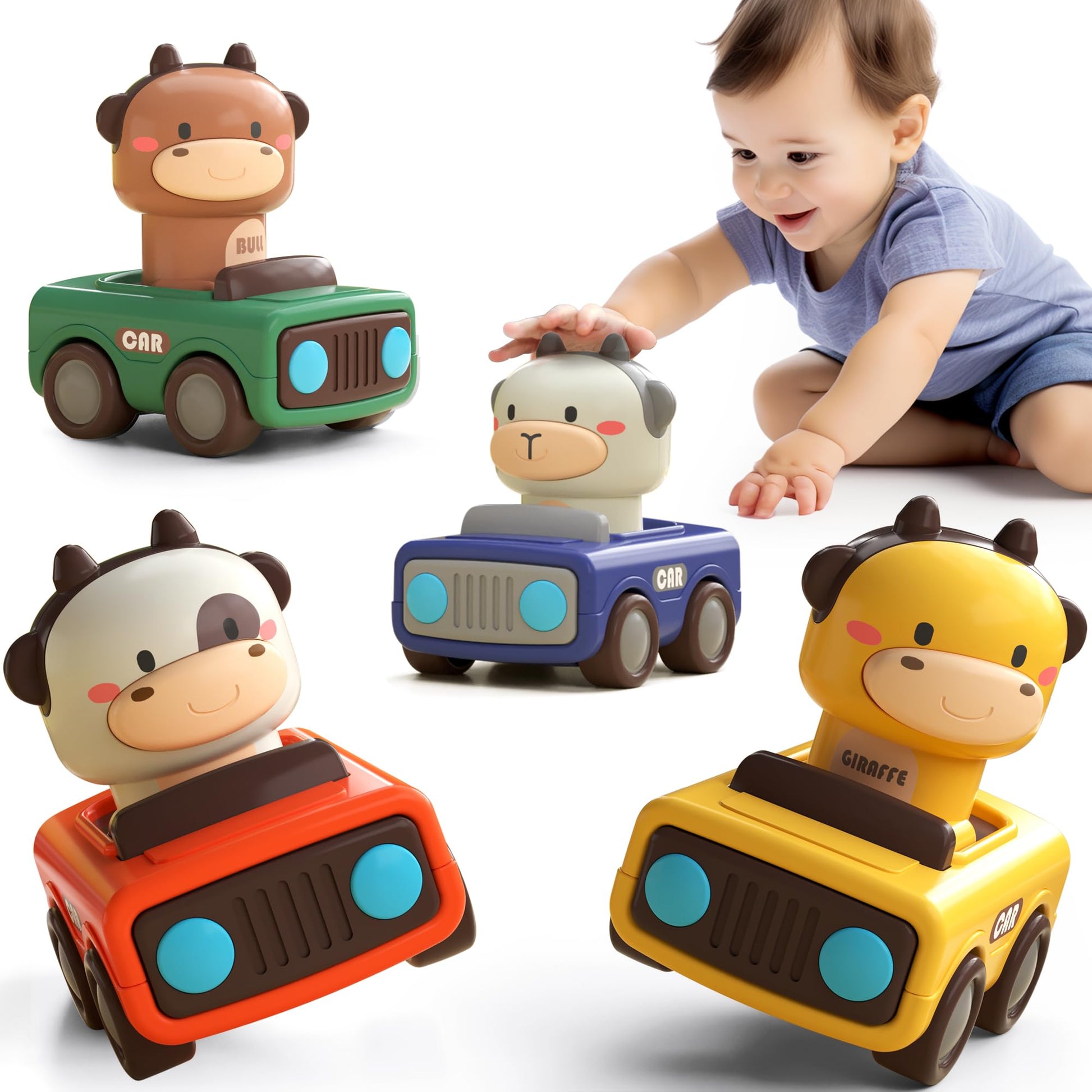 iPlay, iLearn Baby Press to Go Car Toys for Toddlers 1-3, 1 Yr Old Boy Gift