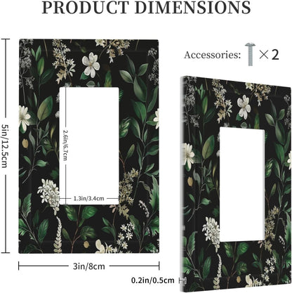 Decorative Outlet Covers Rustic Green Leaves White Flower 1 Gang Single Decora GFCI Device Light Switch Covers Plate 1 Rocker Wall Plate Jumbo Faceplate for Country Bedroom Home Decor
