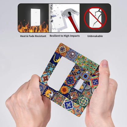 Talavera Mexican Tiles Traditional Color Decoration Print Outlet Covers 1 Toggle 1 Rocker Combination Decorative Wall Plate Electrical Switch Plates Light Switch Cover Plate for Kitchen Bathroom Decor