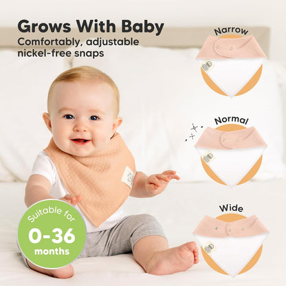 KeaBabies 8-Pack Bandana Bibs for Baby Girls, Boys - Organic Cotton Baby Bibs for Drooling & Teething Newborn, Toddler, Infant 0-36 Months, Extra Soft, Absorbent Cloth with Snaps (Dew)