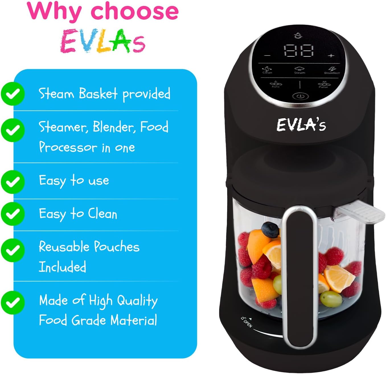 EVLA'S Baby Food Maker, Steamer, Blender, Baby Food Processor for Healthy Homemade Baby Food in