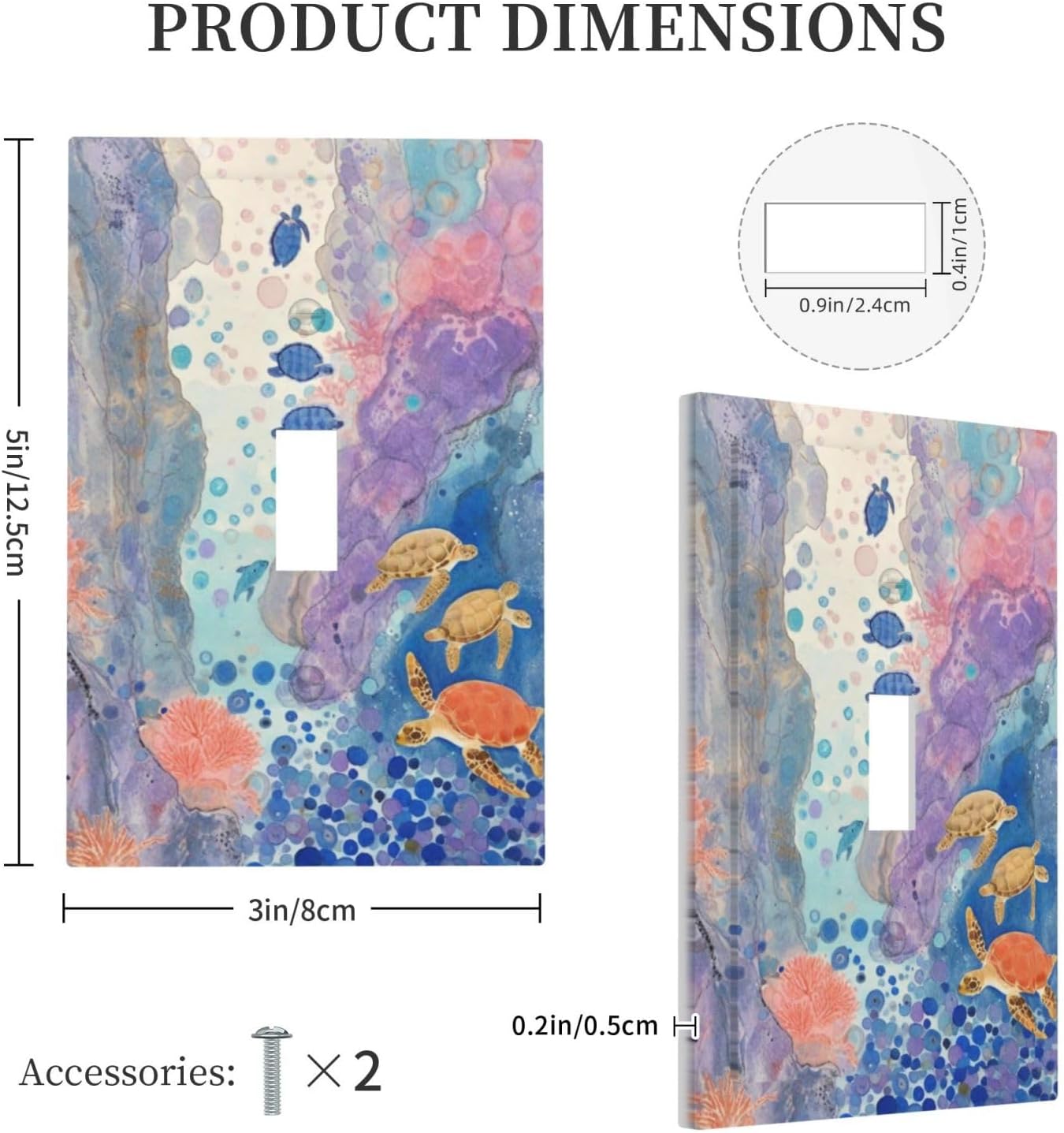 Turtle Coral Fish Watercolor Colorful Underwater World Decorative Light Switch Cover 1 Gang Single Toggle Device Electrical Faceplate Switchplates Decorator Outlet Wall Plate for Kids Room Home Decor