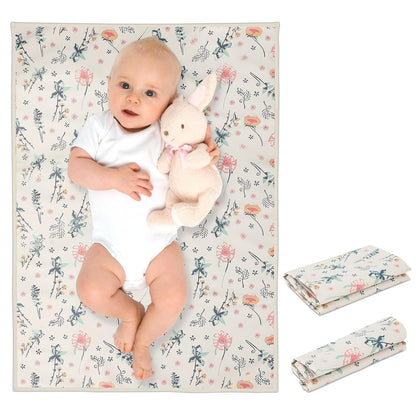 Vegan Leather Baby Changing Mat - Wipeable Portable Changing Pad, Foldable Travel Changing Mat for Baby, Newborns Toddlers Shower Gifts (Floral,20"*28")
