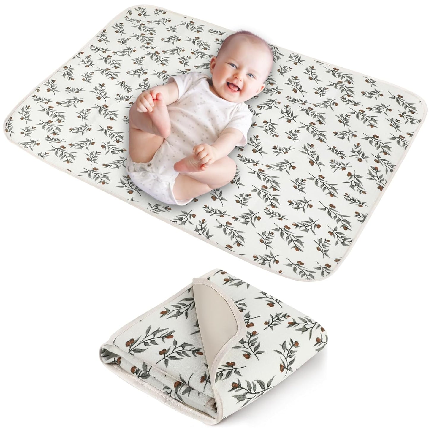 Baby Diaper Changing Pad, 19.7"x25.6" Waterproof Changing Pad Liners with 100% Muslin Cotton Front Top and Leather Back, Soft and Absorbent Portable Changing Mat for Travel, Changing Station