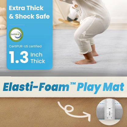 Baby Play Mat for Kids Room,Extra Thick Elasti-Foam Anti-Fall Cushion Mat for Babies,Toddlers,Infants,Water-Repellent&Non-Slip Bedroom Bedside Rugs(Light Grey)