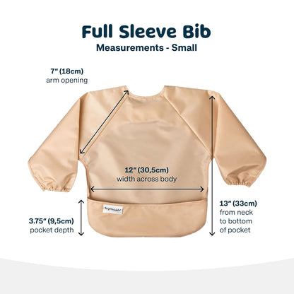 Tiny Twinkle Mess Proof Baby Bibs, 2pk Waterproof Smock Baby Bibs for Eating, Machine Washable Long Sleeve Bibs, Baby Led Weaning, Toddler Bibs, BLW Supplies (Sand Cinnamon, Small 6-24 Months)