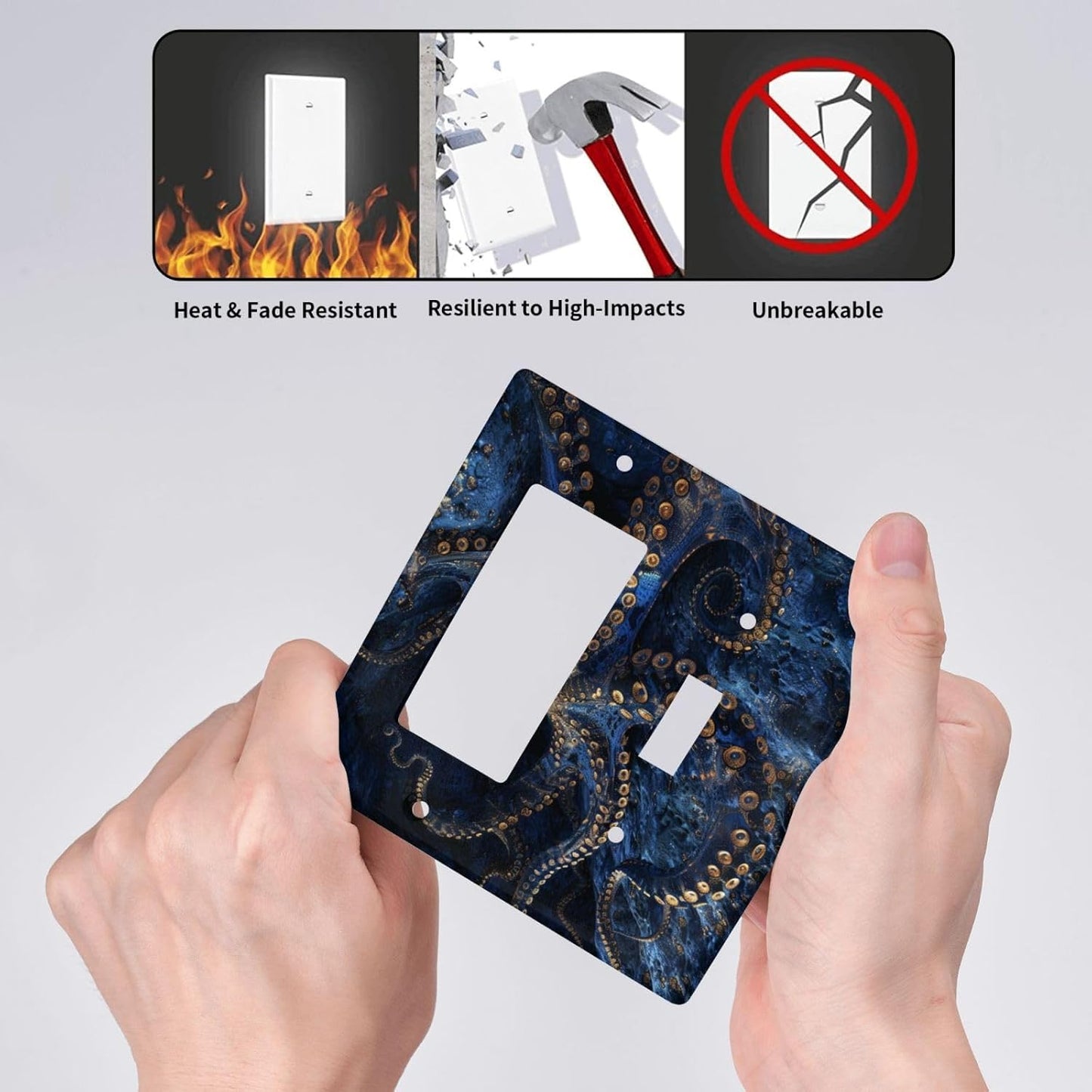 Decorative Outlet Covers Horror Night Blue Ocean Evil Octopus 2 Gang 1 Gang Wall Plate Cover Single Toggle Rocker Combo Light Switch Cover Plate Face Plate for Bathroom Home Decor