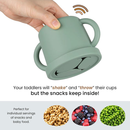 Snack Containers for Toddlers, Kids - 2 Pack Food Grade Silicone Snack Cups with Grip Handle