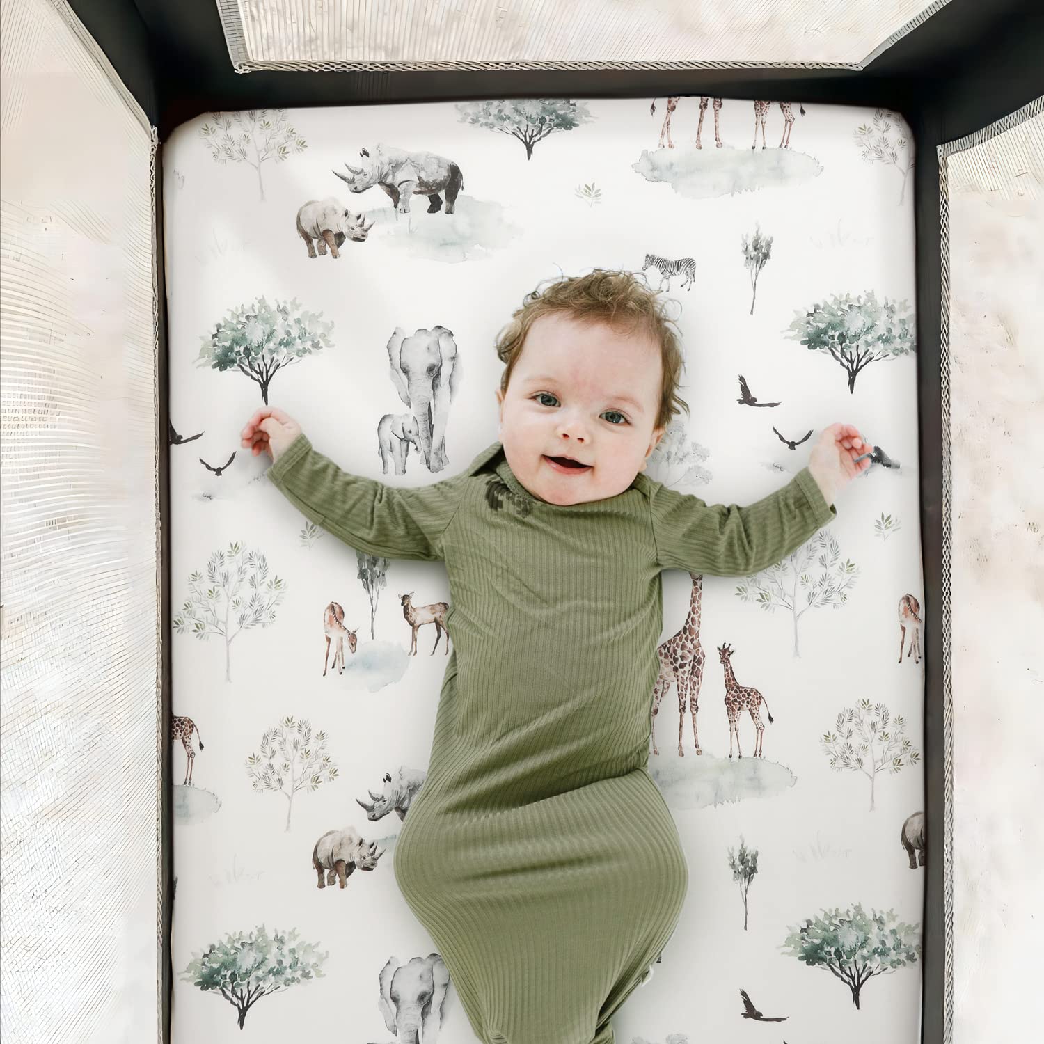 Stretchy Ultra Soft Jersey Knit Fitted Pack n Play Sheets Set 2 Pack, Portable/Mini Crib Sheets for