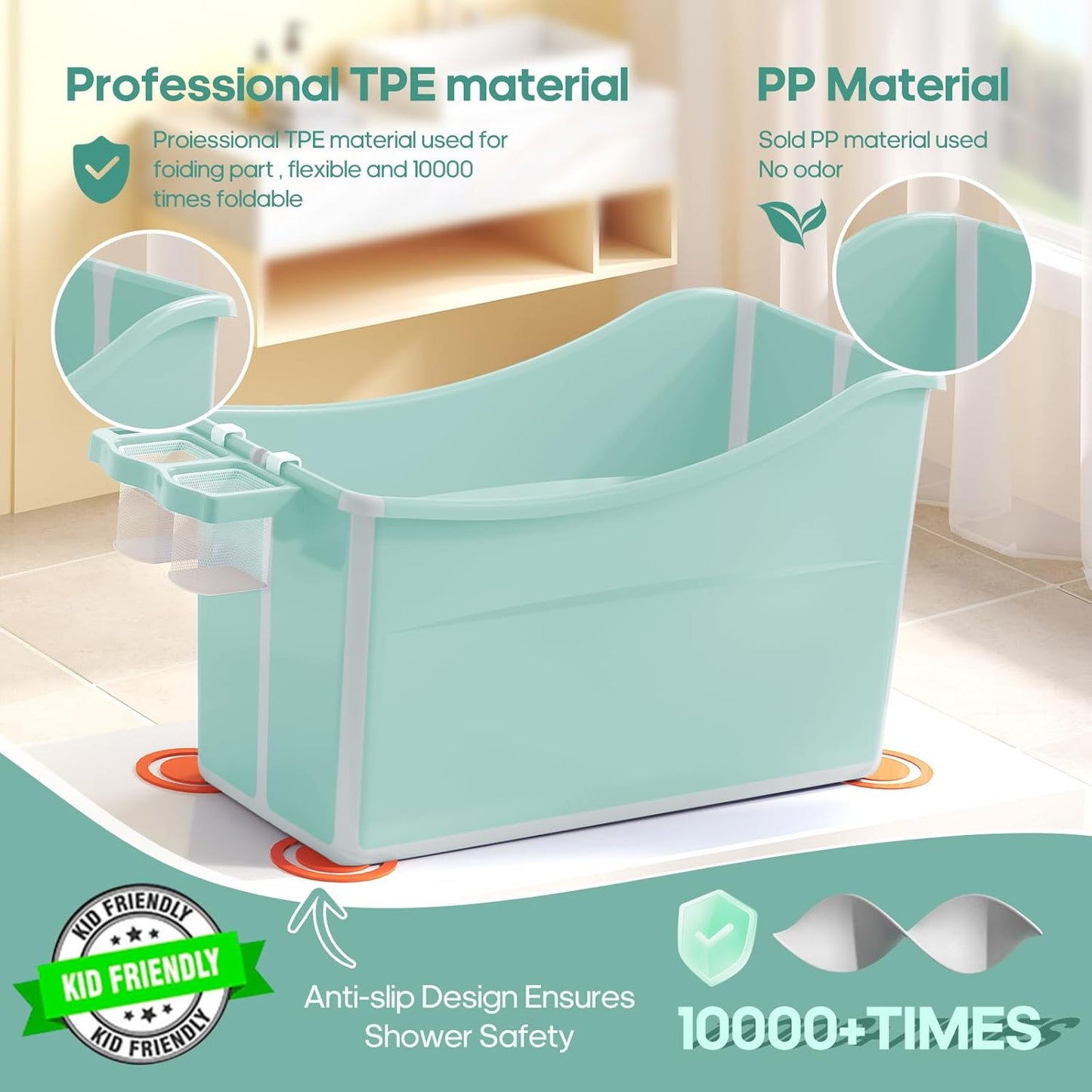 Collapsible Baby Bathtub Foldable Bathtub for Toddler Portable Large Foldable Bath Tub Bathtub for