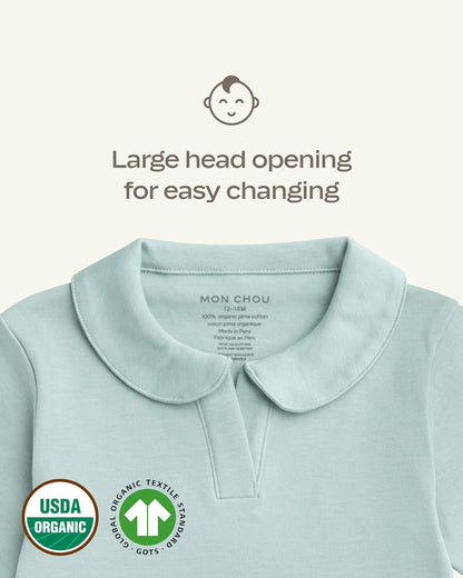 MON CHOU Premium Long Sleeve Bodysuit - Luxuriously Soft, 100% Pima Cotton Baby Bodysuit with Collar - Organic Cotton Baby Clothes (Bloom, 9-12 Months)