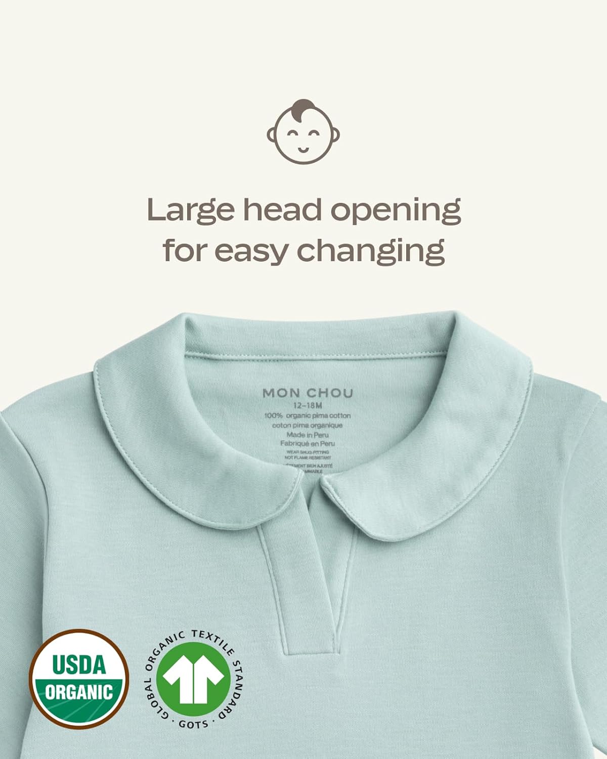 MON CHOU Premium Long Sleeve Bodysuit - Luxuriously Soft, 100% Pima Cotton Baby Bodysuit with Collar - Organic Cotton Baby Clothes (Cocoa, 9-12 Months)