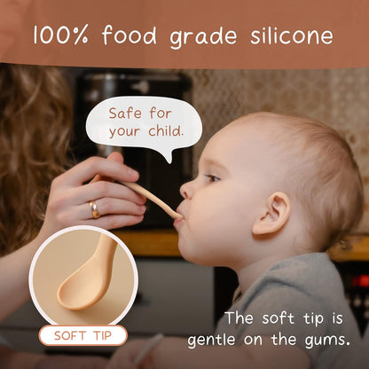 Moonkie Silicone Baby Spoons Set of 4, Two Sizes Feeding Spoon for First Stage 4+ Months, Baby Utensils, Toddler Led Weaning Spoons, Bendable, Chewproof & Boil-proof(Without Case)
