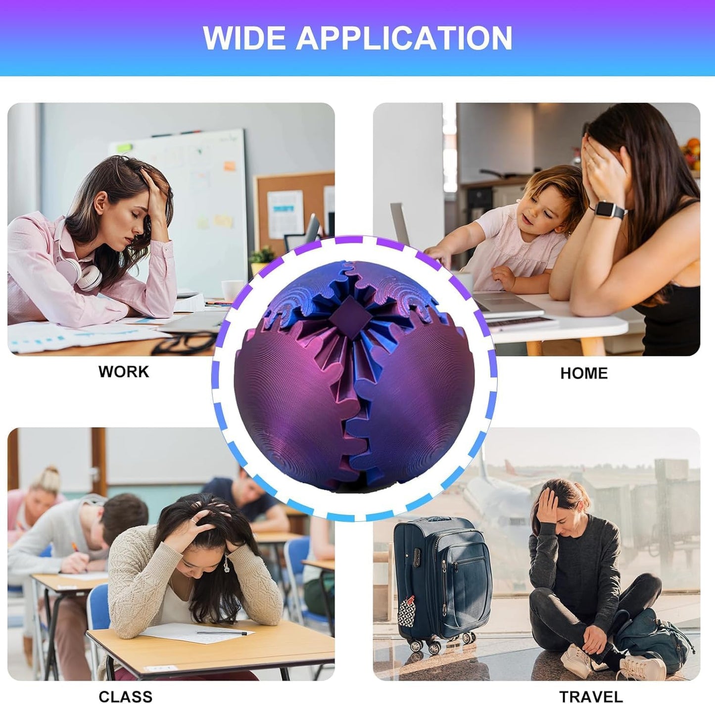 3D Printed Gear Ball Spin Ball Cube Fidget Toy Gear Sphere Gear Ball Fidget Toy Relieving Stress & Anxiety Fidget Ball Desk Toy Stress Ball Gear Toy for Stress (Red-Blue, 10*10cm)