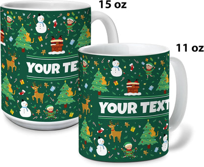Personalized Mug for Kids - Christmas - Custom Name/Text, Ceramic Hot Chocolate/Cocoa/Coffee Cup for Boys/Girls, Holiday/Birthday Gift - 15 oz, Light Blue Handle