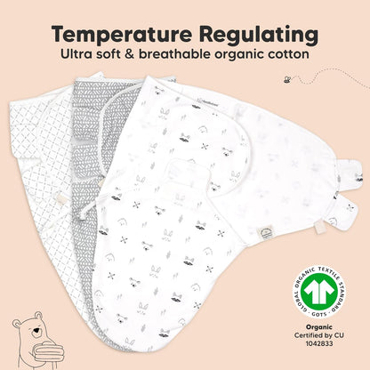 KeaBabies 3-Pack Organic Baby Swaddle Sleep Sacks - Swaddles for Newborns, Infant 0-3 Months, Baby Girls, Boys, Soft & Snug Newborn Sleep Sack, Nursery Swaddling Blankets (Nordic, XS)