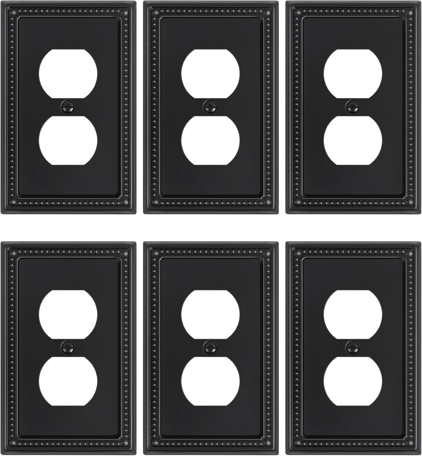 6-Pack Duplex Outlet Cover, Black Metal Wall Plates for Electrical Outlets, 1 Gang Receptacle Light