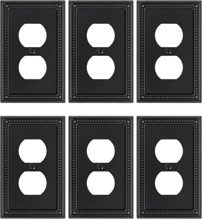 6-Pack Duplex Outlet Cover, Black Metal Wall Plates for Electrical Outlets, 1 Gang Receptacle Light