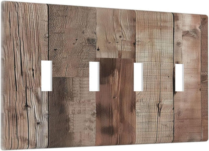 Decorative Switch Covers Plate Retro Wood Plank Vintaga Wooden Board Cabin 4 Gang Artistic Wall Plate Unique Quad Toggle Light Switch Plate Jumbo Faceplate for Bedroom Home Decor