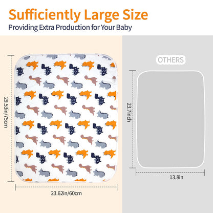 2Pcs Diaper Changing Pads for Baby, Dinosaur Change Mat, 3Layers Waterproof Change Pad Foldable Absorbent Mats for Women, Reusable Incontinence Underpads for Patient 24''x30'' (Colorful Dinosaur)