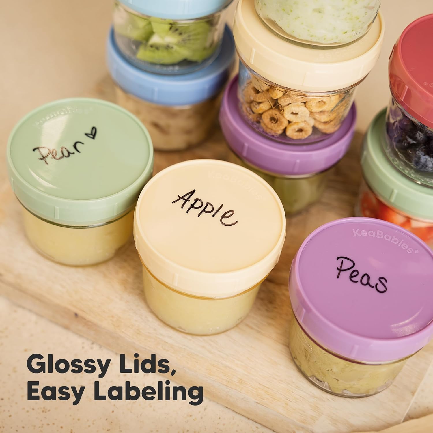 KeaBabies 12pk 4oz Glass Baby Food Containers with Lids - Leak-Proof, Microwavable Small Glass